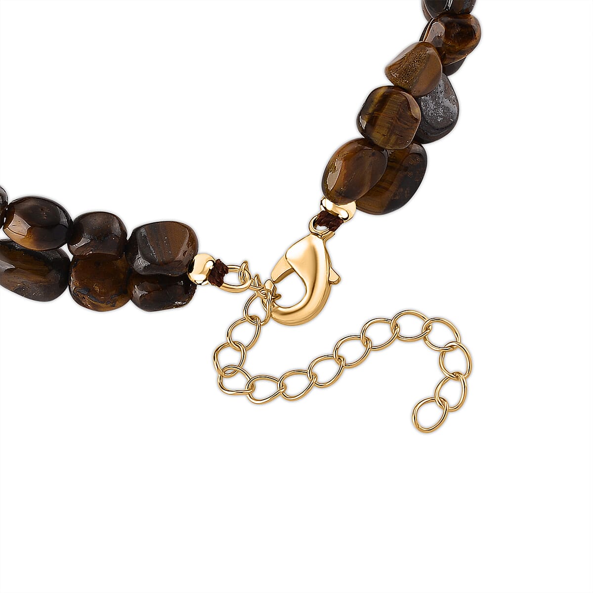 Yellow Tigers Eye 2-Row Beaded Bracelet in Goldtone (7-8.5In) image number 3