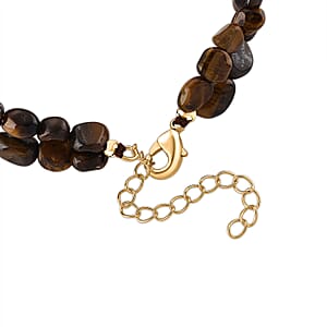 Yellow Tigers Eye 2-Row Beaded Bracelet in Goldtone (7-8.5In)