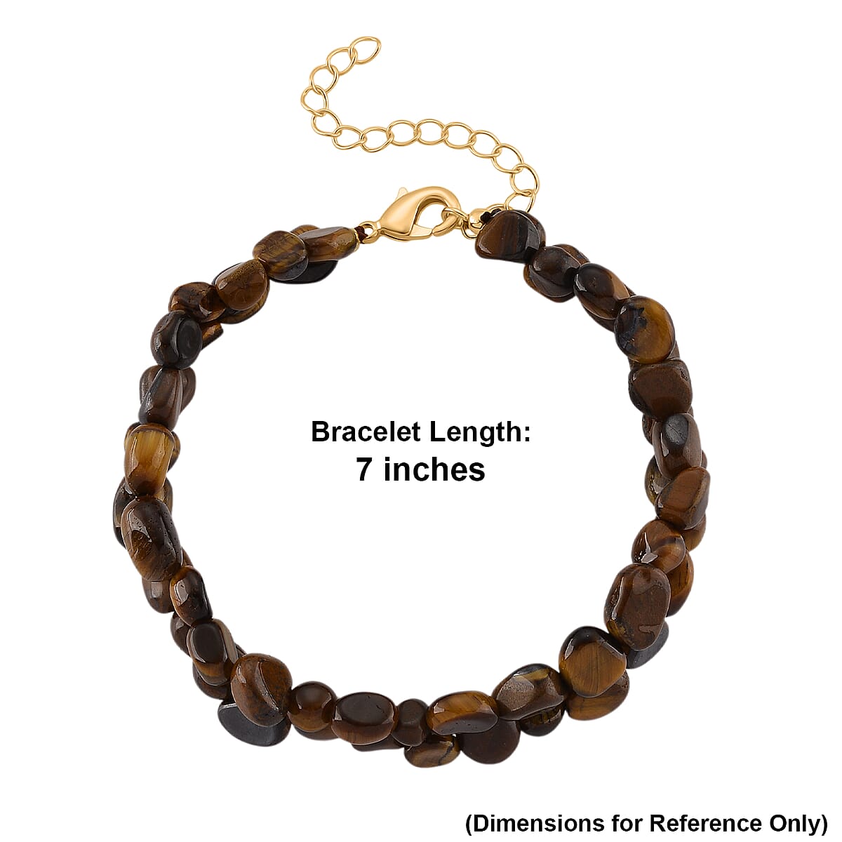 Yellow Tigers Eye 2-Row Beaded Bracelet in Goldtone (7-8.5In) image number 4