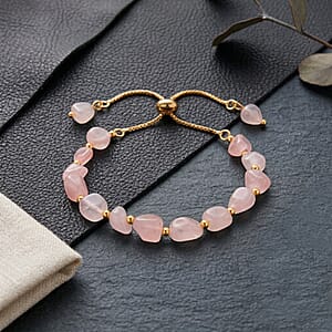 Galilea Rose Quartz Beads Bracelet in Goldtone (6-8In)