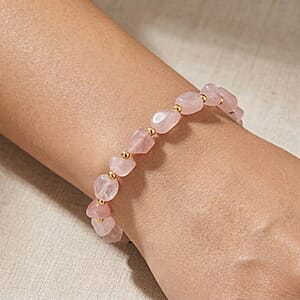 Galilea Rose Quartz Beads Bracelet in Goldtone (6-8In)