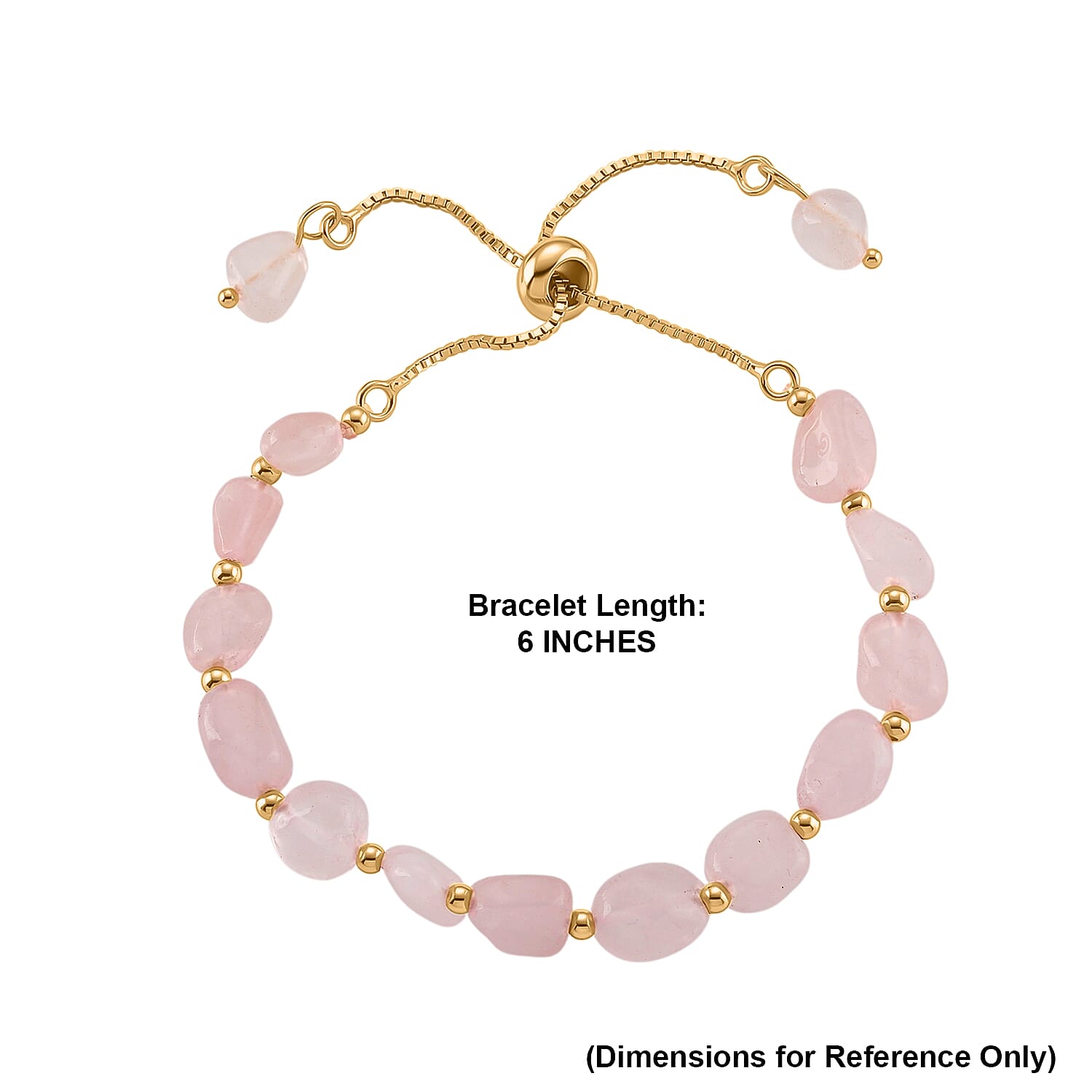 Galilea Rose Quartz Beaded Bolo Bracelet in Goldtone (6-8In)