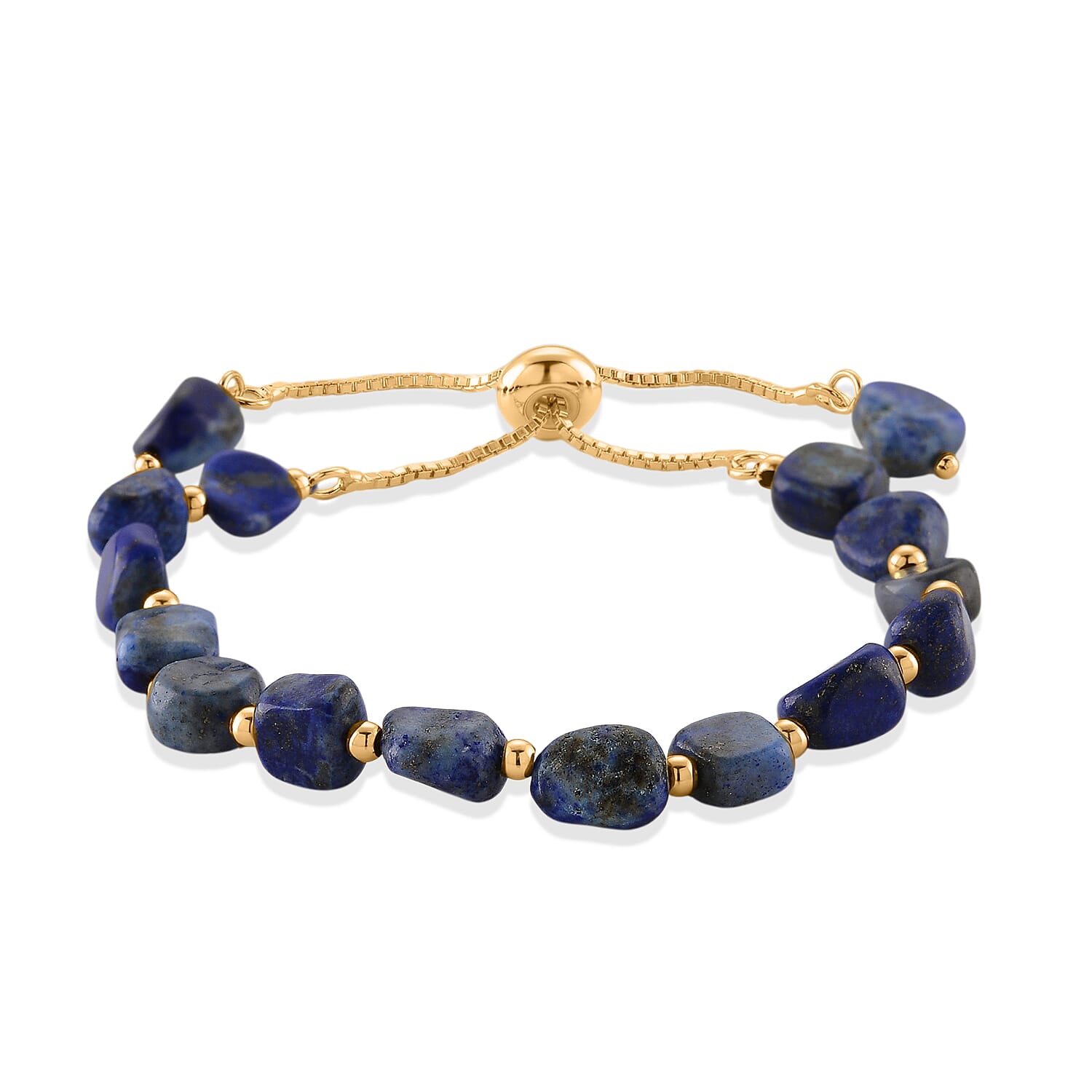 Lapis Lazuli Beaded Bolo Bracelet in Goldtone (6-8In)