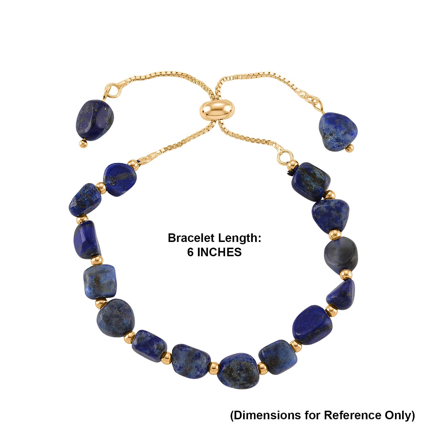 Lapis Lazuli Beaded Bolo Bracelet in Goldtone (6-8In)