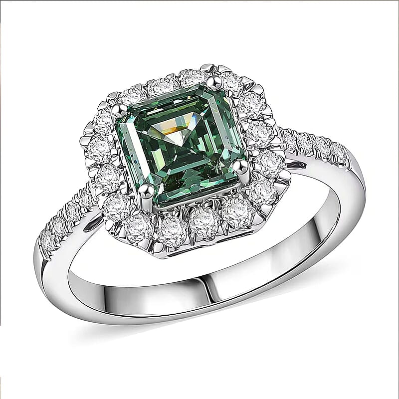 Luxuriant Lab Grown Green Diamond IR and Lab Grown Diamond VS 2.50 ctw Green Legacy Frame Ring in 950 Platinum (Size 10.0) 5.85 Grams