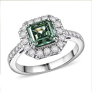 Luxuriant Lab Grown Green Diamond IR and Lab Grown Diamond VS 2.50 ctw Green Legacy Frame Ring in 950 Platinum (Size 6.0) 5.85 Grams