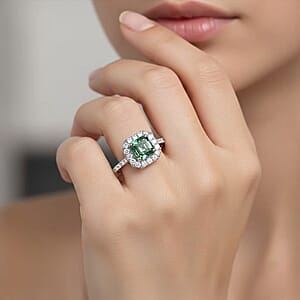 Luxuriant Lab Grown Green Diamond IR and Lab Grown Diamond VS 2.50 ctw Green Legacy Frame Ring in 950 Platinum (Size 7.0) 5.85 Grams