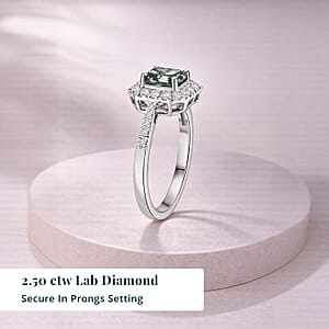 Luxuriant Lab Grown Green Diamond IR and Lab Grown Diamond VS 2.50 ctw Green Legacy Frame Ring in 950 Platinum (Size 7.0) 5.85 Grams