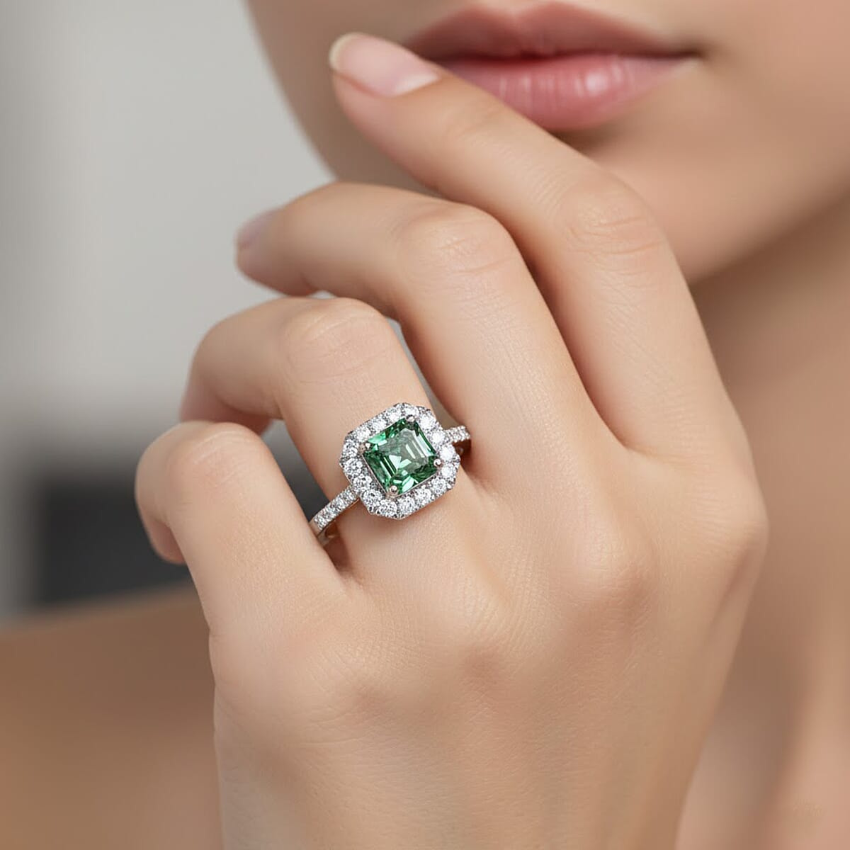 Luxuriant Lab Grown Green Diamond IR and Lab Grown Diamond VS 2.50 ctw Green Legacy Frame Ring in 950 Platinum (Size 8.0) 5.85 Grams image number 2