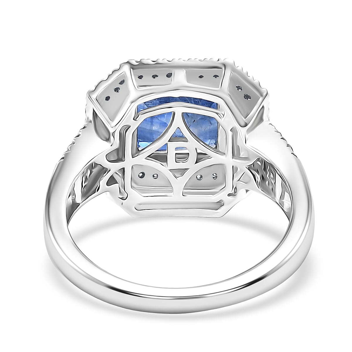 D'Joy Premium Kashmir Kyanite and Moissanite 4.00 ctw Double Halo Ring in Rhodium Over Sterling Silver (Size 5.0) (Del. In 8-10 Days) image number 4