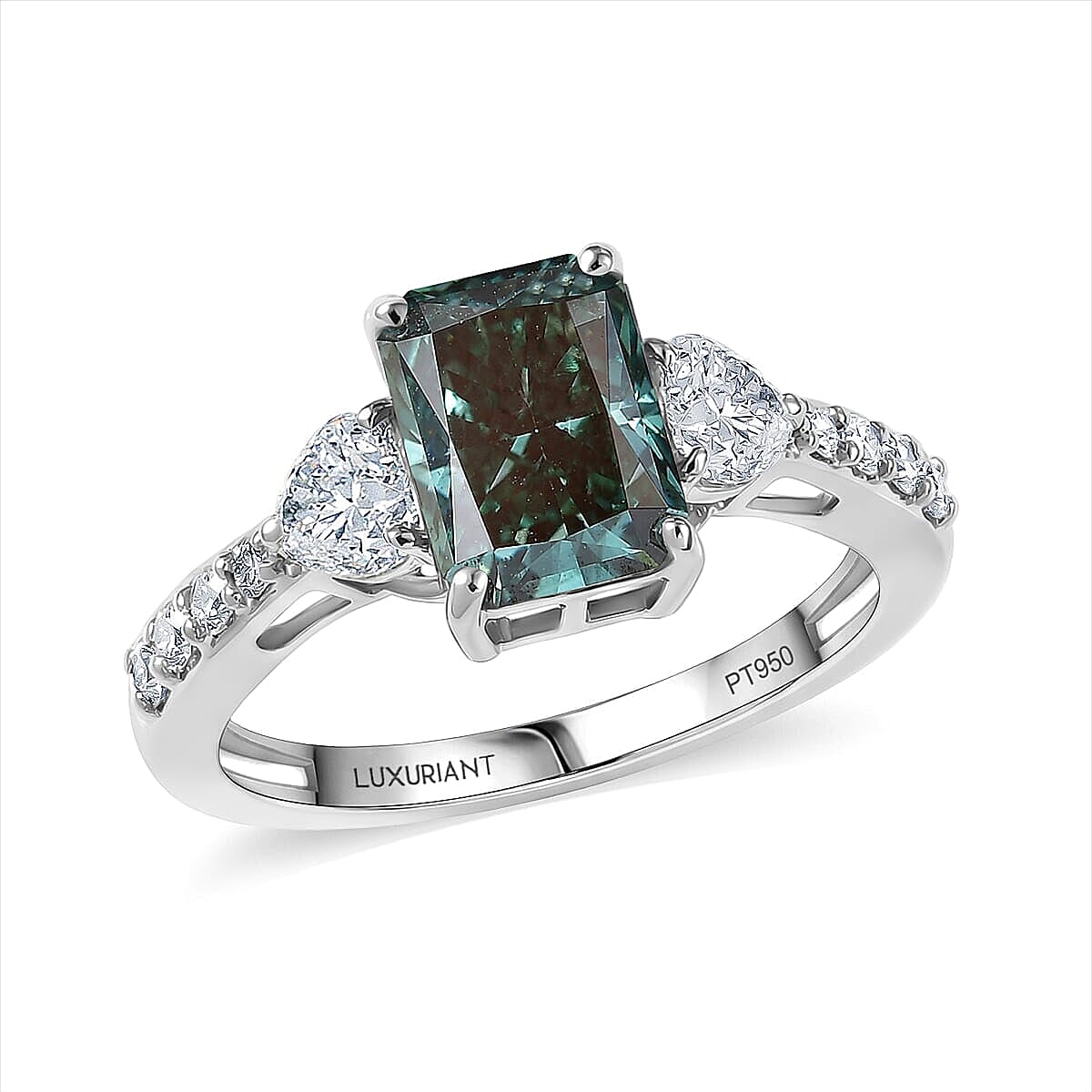 SGL Certified 950 Platinum Luxuriant Lab Grown Green Diamond IR and Lab Grown Diamond VS 2.75 ctw Forest Flame Desire Ring (Size 6.0) 4.20 Grams