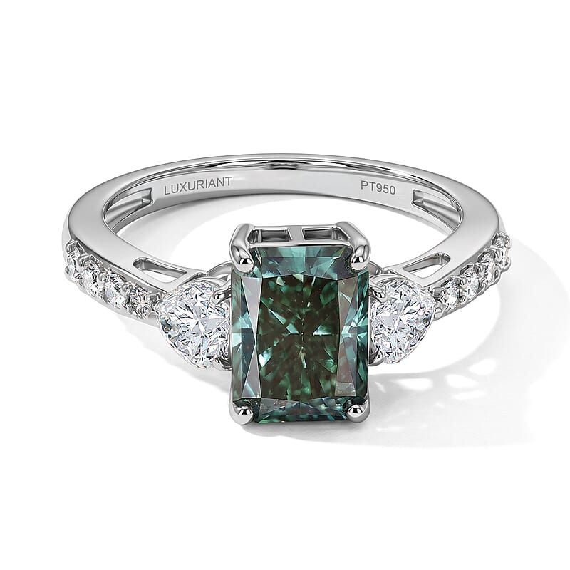 SGL Certified 950 Platinum Luxuriant Lab Grown Green Diamond IR and Lab Grown Diamond VS 2.75 ctw Forest Flame Desire Ring (Size 6.0) 4.20 Grams