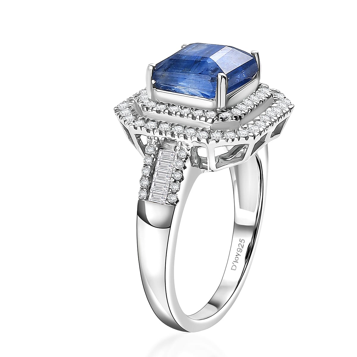 D'Joy Premium Kashmir Kyanite and Moissanite 3.50 ctw Double Halo Ring in Rhodium Over Sterling Silver (Size 9.0) image number 3