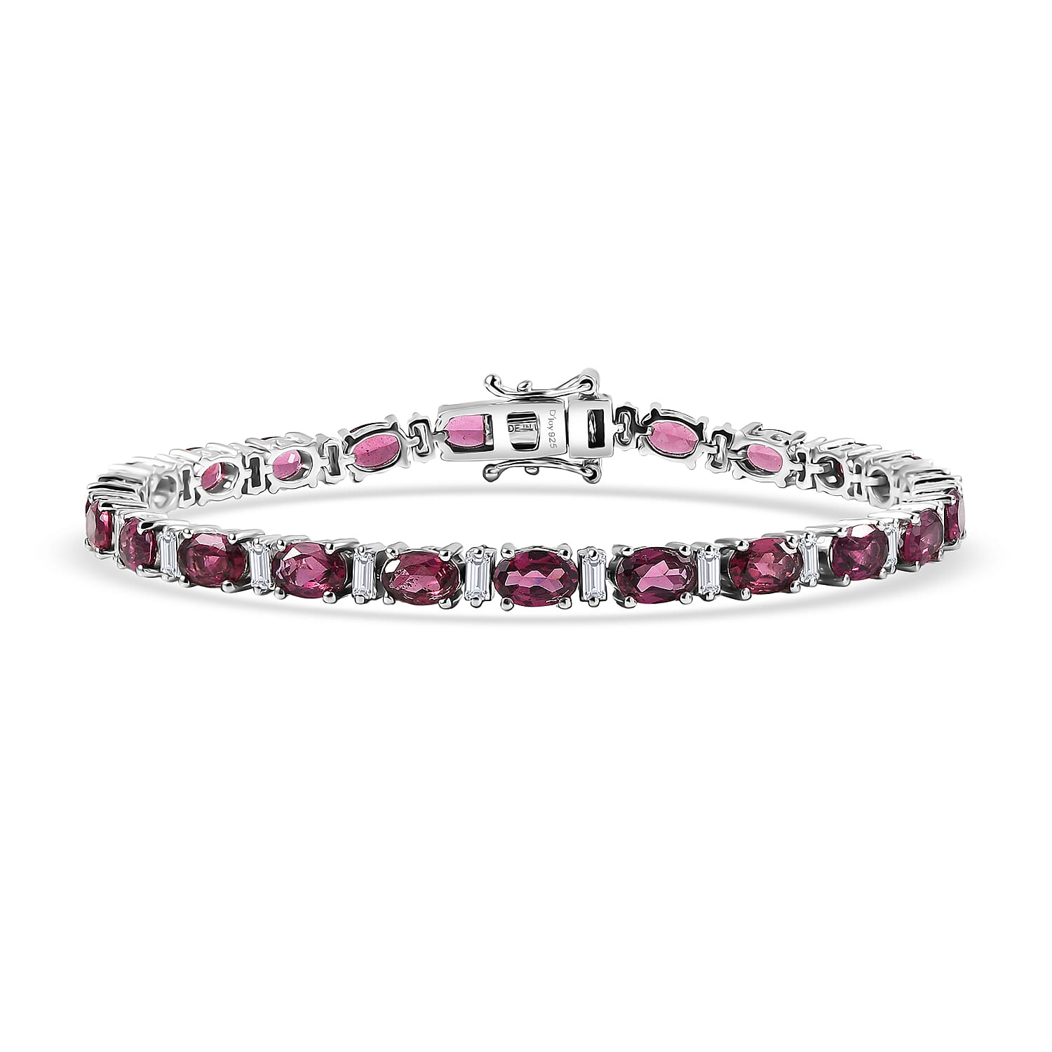 D'Joy Premium Orissa Rhodolite Garnet and Moissanite 13.50 ctw Roman Colonnade Bracelet in Rhodium Over Sterling Silver (7.25 In)