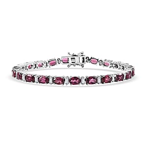 D'Joy Premium Orissa Rhodolite Garnet and Moissanite 13.50 ctw Roman Colonnade Bracelet in Rhodium Over Sterling Silver (7.25 In)