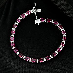 D'Joy Premium Orissa Rhodolite Garnet and Moissanite 13.50 ctw Roman Colonnade Bracelet in Rhodium Over Sterling Silver (7.25 In)