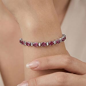D'Joy Premium Orissa Rhodolite Garnet and Moissanite 13.50 ctw Roman Colonnade Bracelet in Rhodium Over Sterling Silver (7.25 In)