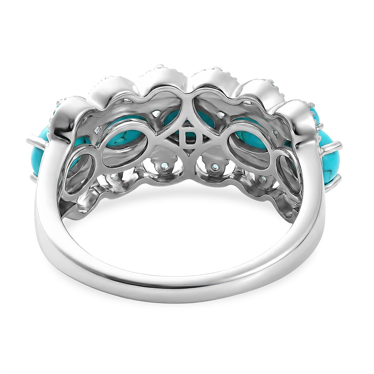 D'Joy Premium Sleeping Beauty Turquoise and Malgache Neon Apatite 1.90 ctw Skyline Harmony Ring in Rhodium Over Sterling Silver (Size 10.0) image number 4