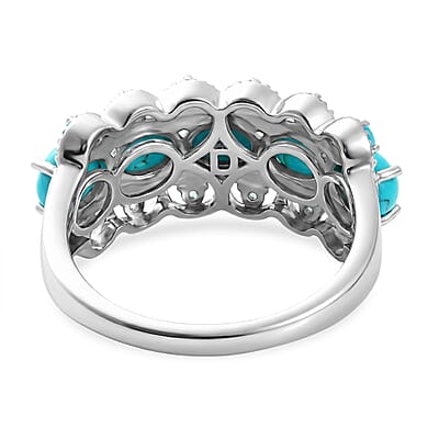 D'Joy Premium Sleeping Beauty Turquoise and Malgache Neon Apatite 1.90 ctw Skyline Harmony Ring in Rhodium Over Sterling Silver (Size 10.0)