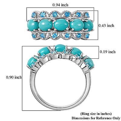 D'Joy Premium Sleeping Beauty Turquoise and Malgache Neon Apatite 1.90 ctw Skyline Harmony Ring in Rhodium Over Sterling Silver (Size 10.0)