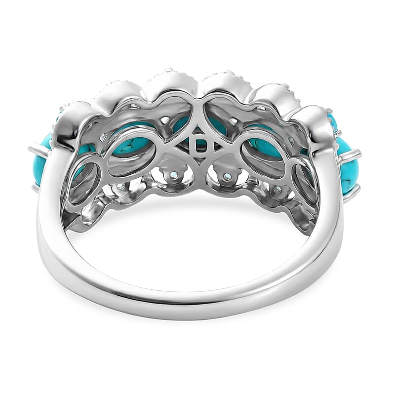 D'Joy Premium Sleeping Beauty Turquoise and Malgache Neon Apatite 1.90 ctw Skyline Harmony Ring in Rhodium Over Sterling Silver (Size 6.0)