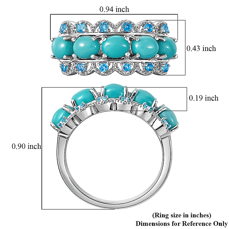 D'Joy Premium Sleeping Beauty Turquoise and Malgache Neon Apatite 1.90 ctw Skyline Harmony Ring in Rhodium Over Sterling Silver (Size 6.0)