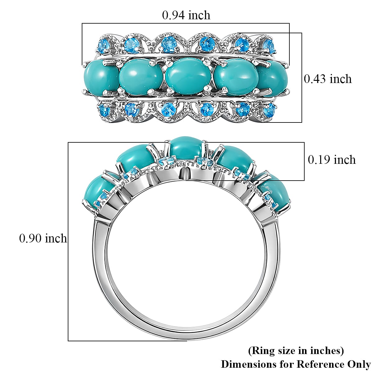 D'Joy Premium Sleeping Beauty Turquoise and Malgache Neon Apatite 1.90 ctw Skyline Harmony Ring in Rhodium Over Sterling Silver (Size 8.0) image number 5
