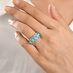 D'Joy Premium Sleeping Beauty Turquoise and Malgache Neon Apatite 1.90 ctw Skyline Harmony Ring in Rhodium Over Sterling Silver (Size 9.0)