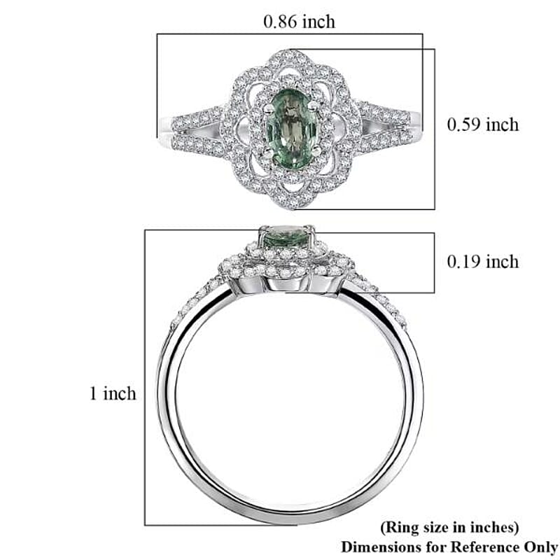 D'Joy Premium Milanoa Green Sapphire and Moissanite 1.20 ctw Spark Halo Ring in Rhodium Over Sterling Silver (Size 10.0)