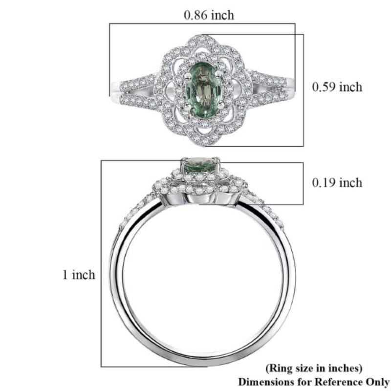 D'Joy Premium Milanoa Green Sapphire and Moissanite 1.20 ctw Spark Halo Ring in Rhodium Over Sterling Silver (Size 5.0)