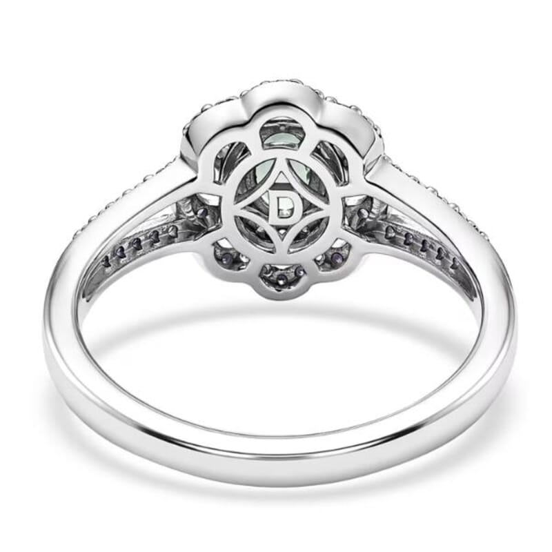 D'Joy Premium Milanoa Green Sapphire and Moissanite 1.20 ctw Spark Halo Ring in Rhodium Over Sterling Silver (Size 5.0)