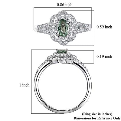 D'Joy Premium Milanoa Green Sapphire and Moissanite 1.20 ctw Spark Halo Ring in Rhodium Over Sterling Silver (Size 6.0)