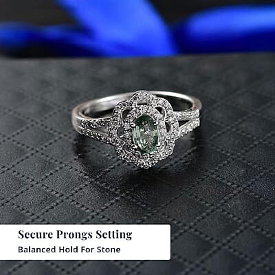 D'Joy Premium Milanoa Green Sapphire and Moissanite 1.20 ctw Spark Halo Ring in Rhodium Over Sterling Silver (Size 7.0)