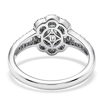 D'Joy Premium Milanoa Green Sapphire and Moissanite 1.20 ctw Spark Halo Ring in Rhodium Over Sterling Silver (Size 8.0)