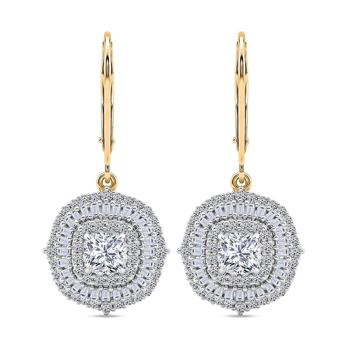 Luxuriant Lab Grown Diamond G-H SI 2.00 ctw Double Halo Earrings in 18K Vermeil Yellow Gold Over Sterling Silver
