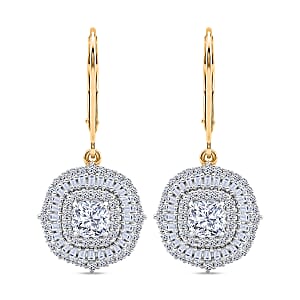 Luxuriant Lab Grown Diamond G-H SI 2.00 ctw Double Halo Earrings in 18K Vermeil Yellow Gold Over Sterling Silver
