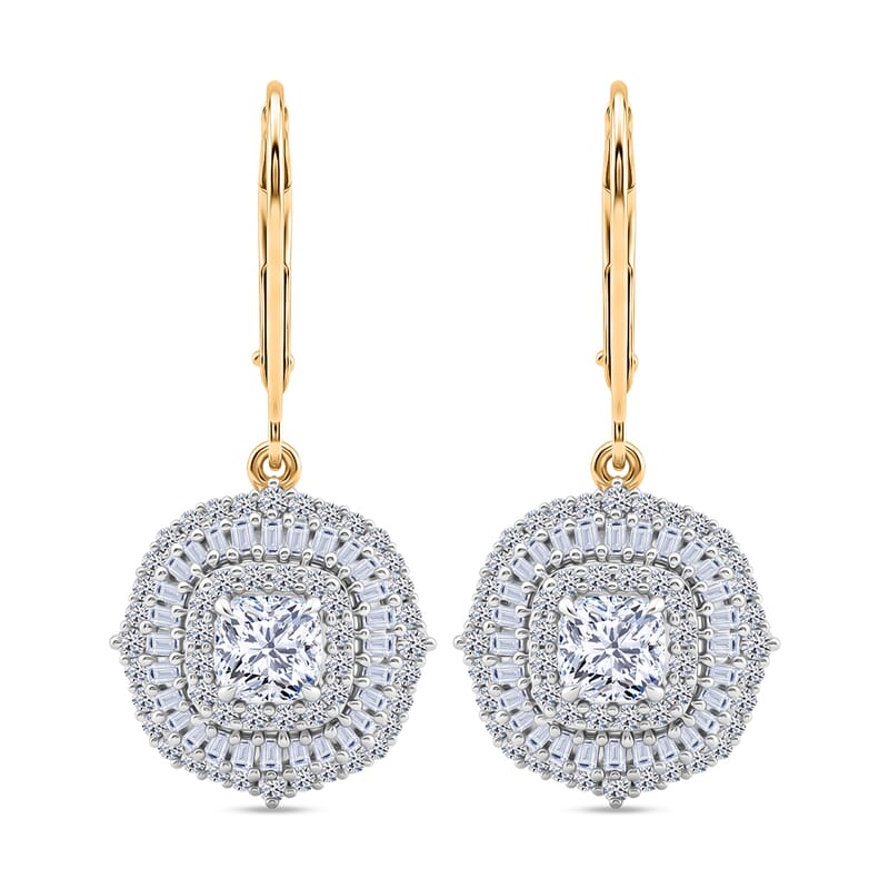 Luxuriant Lab Grown Diamond G-H SI 2.00 ctw Double Halo Earrings in 18K Vermeil Yellow Gold Over Sterling Silver
