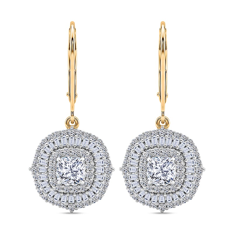 Luxuriant Lab Grown Diamond G-H SI 2.00 ctw Double Halo Earrings in 18K Vermeil Yellow Gold Over Sterling Silver
