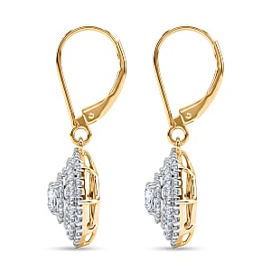 Luxuriant Lab Grown Diamond G-H SI 2.00 ctw Double Halo Earrings in 18K Vermeil Yellow Gold Over Sterling Silver