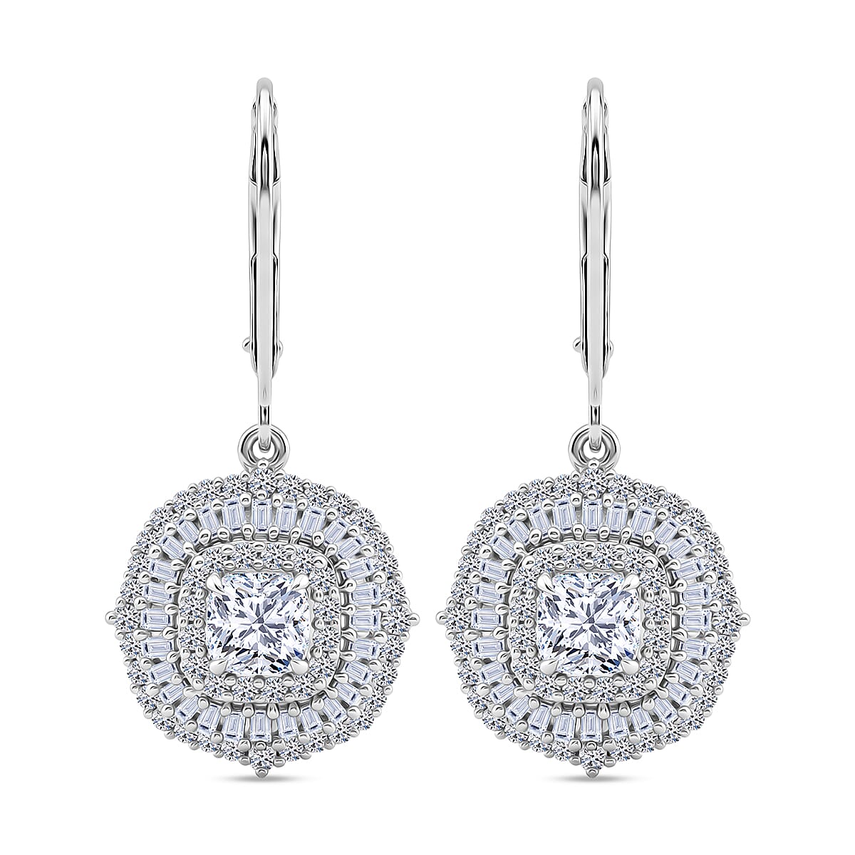 Luxuriant Lab Grown Diamond G-H SI 2.00 ctw Double Halo Earrings in Rhodium Over Sterling Silver