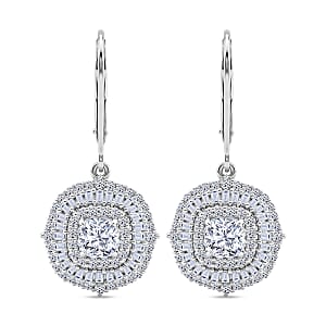 Luxuriant Lab Grown Diamond G-H SI 2.00 ctw Double Halo Earrings in Rhodium Over Sterling Silver