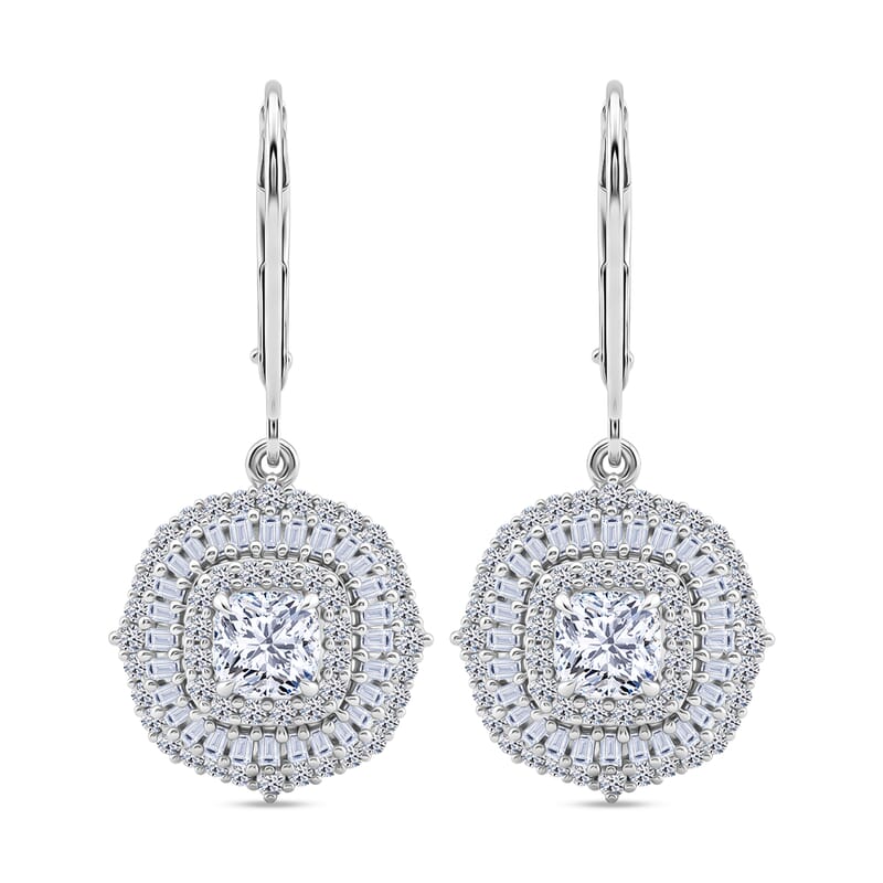 Luxuriant Lab Grown Diamond G-H SI 2.00 ctw Double Halo Earrings in Rhodium Over Sterling Silver