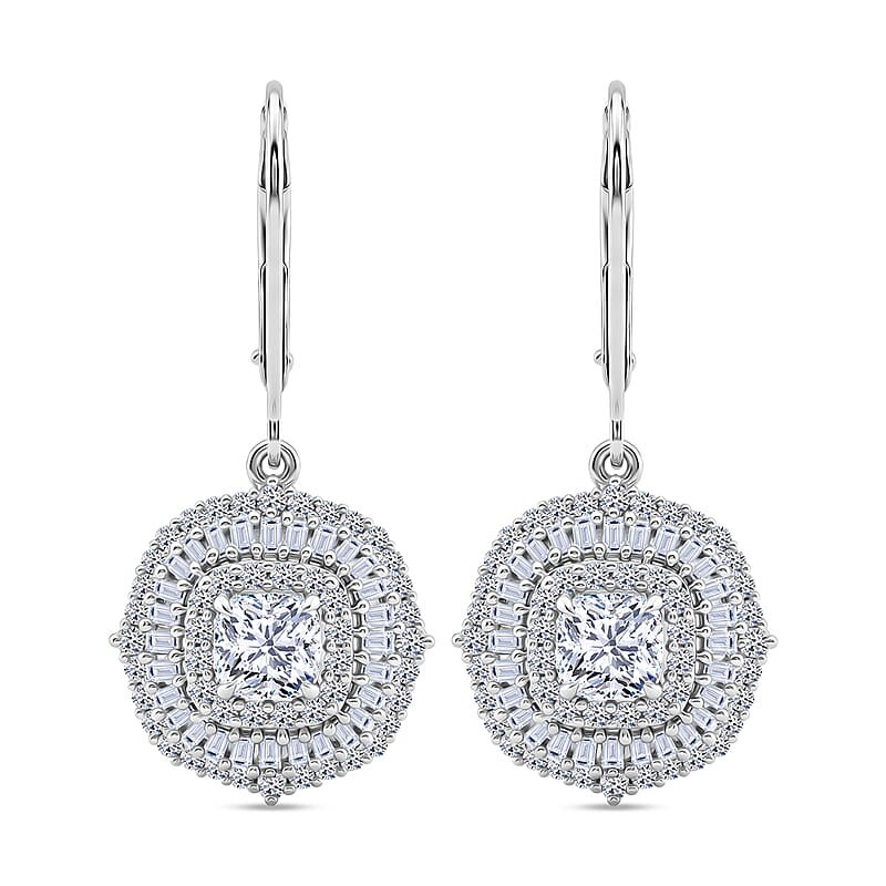 Luxuriant Lab Grown Diamond G-H SI 2.00 ctw Double Halo Earrings in Rhodium Over Sterling Silver