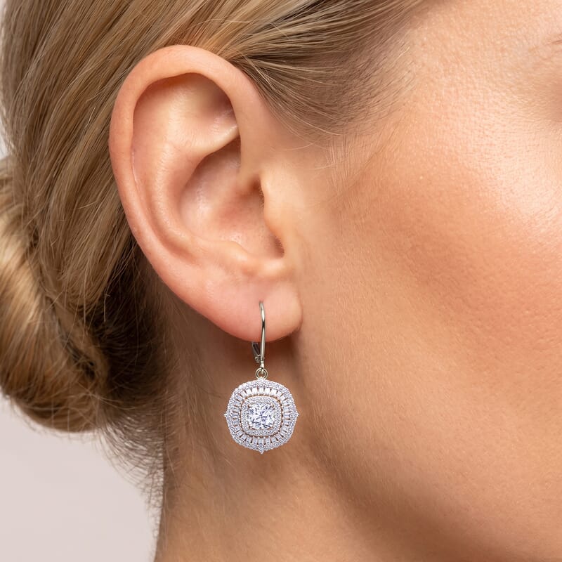Luxuriant Lab Grown Diamond G-H SI 2.00 ctw Double Halo Earrings in Rhodium Over Sterling Silver