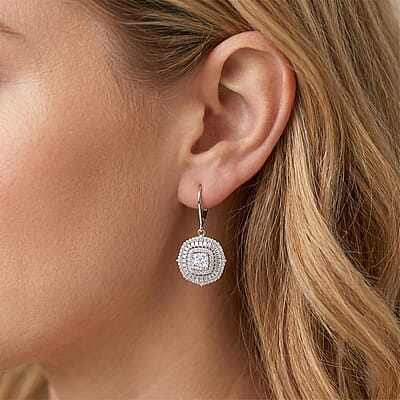 Luxuriant Lab Grown Diamond G-H SI 2.00 ctw Double Halo Earrings in Rhodium Over Sterling Silver
