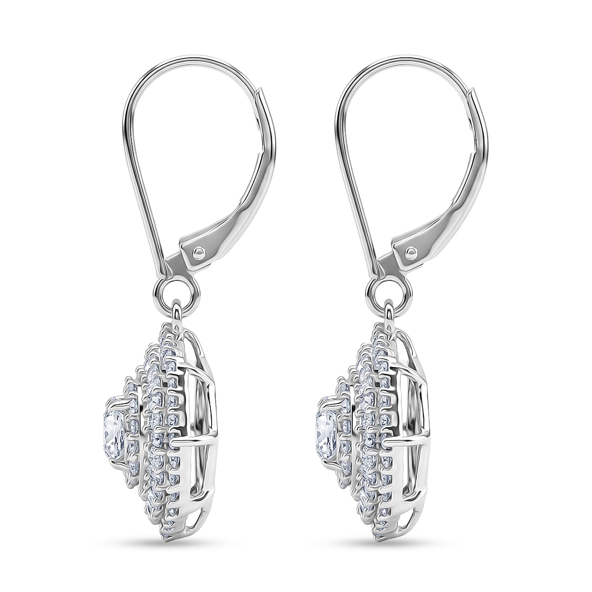 Luxuriant Lab Grown Diamond G-H SI 2.00 ctw Double Halo Earrings in Rhodium Over Sterling Silver image number 3