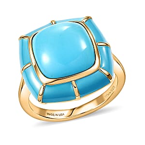 D'Joy Premium Sleeping Beauty Turquoise 4.50 ctw Sky Fortress Ring in 18K Vermeil Yellow Gold Over Sterling Silver (Size 7.0)