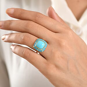 D'Joy Premium Sleeping Beauty Turquoise 4.50 ctw Sky Fortress Ring in 18K Vermeil Yellow Gold Over Sterling Silver (Size 7.0)