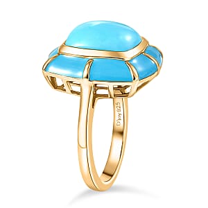D'Joy Premium Sleeping Beauty Turquoise 4.50 ctw Sky Fortress Ring in 18K Vermeil Yellow Gold Over Sterling Silver (Size 7.0)
