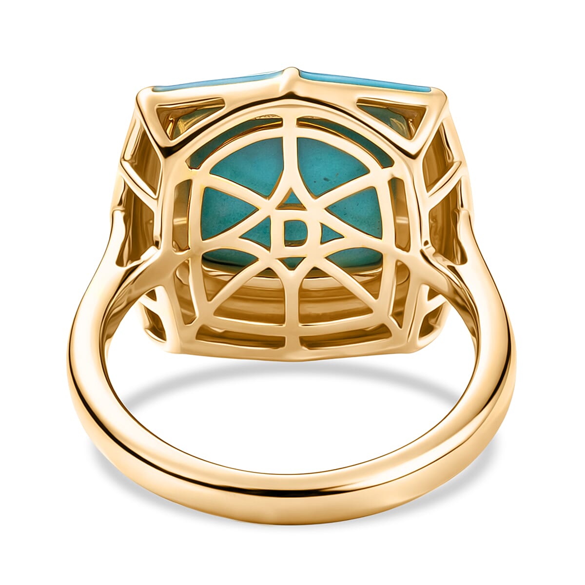 D'Joy Premium Sleeping Beauty Turquoise 4.50 ctw Sky Fortress Ring in 18K Vermeil Yellow Gold Over Sterling Silver (Size 7.0) image number 4